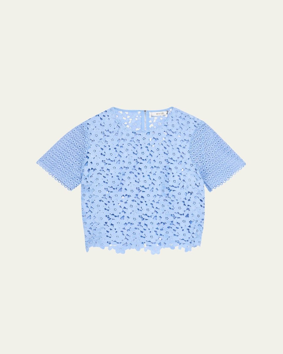 Short-Sleeve Floral & Geometric Lace Top